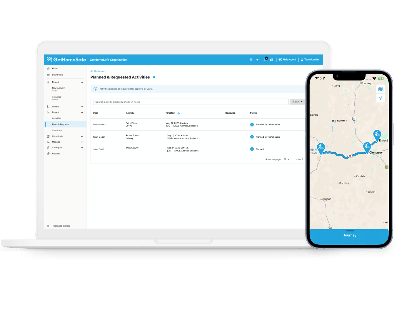 Journey management dashboard and app overview