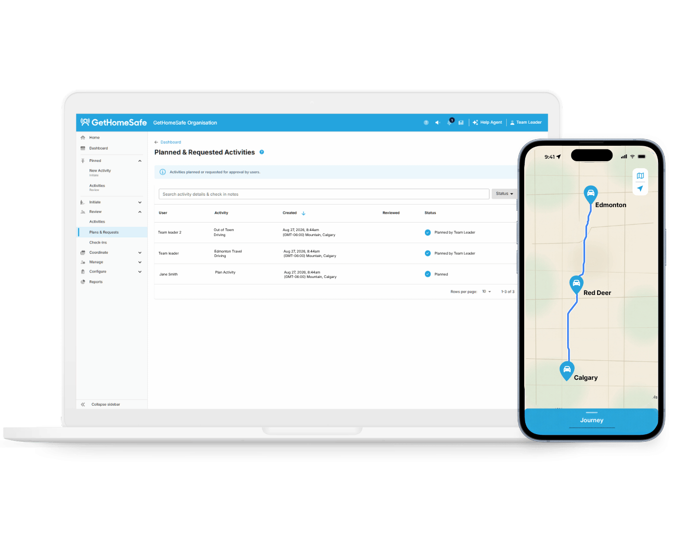 Journey management dashboard overview and app