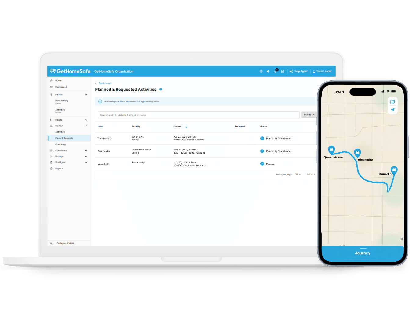Journey management dashboard and app overview