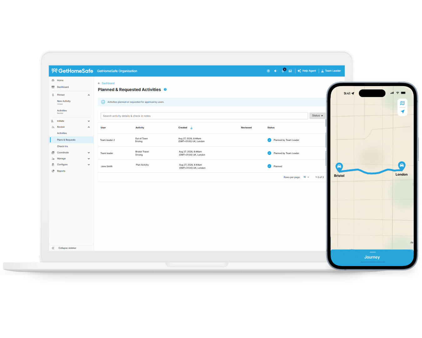 Journey management dashboard and app
