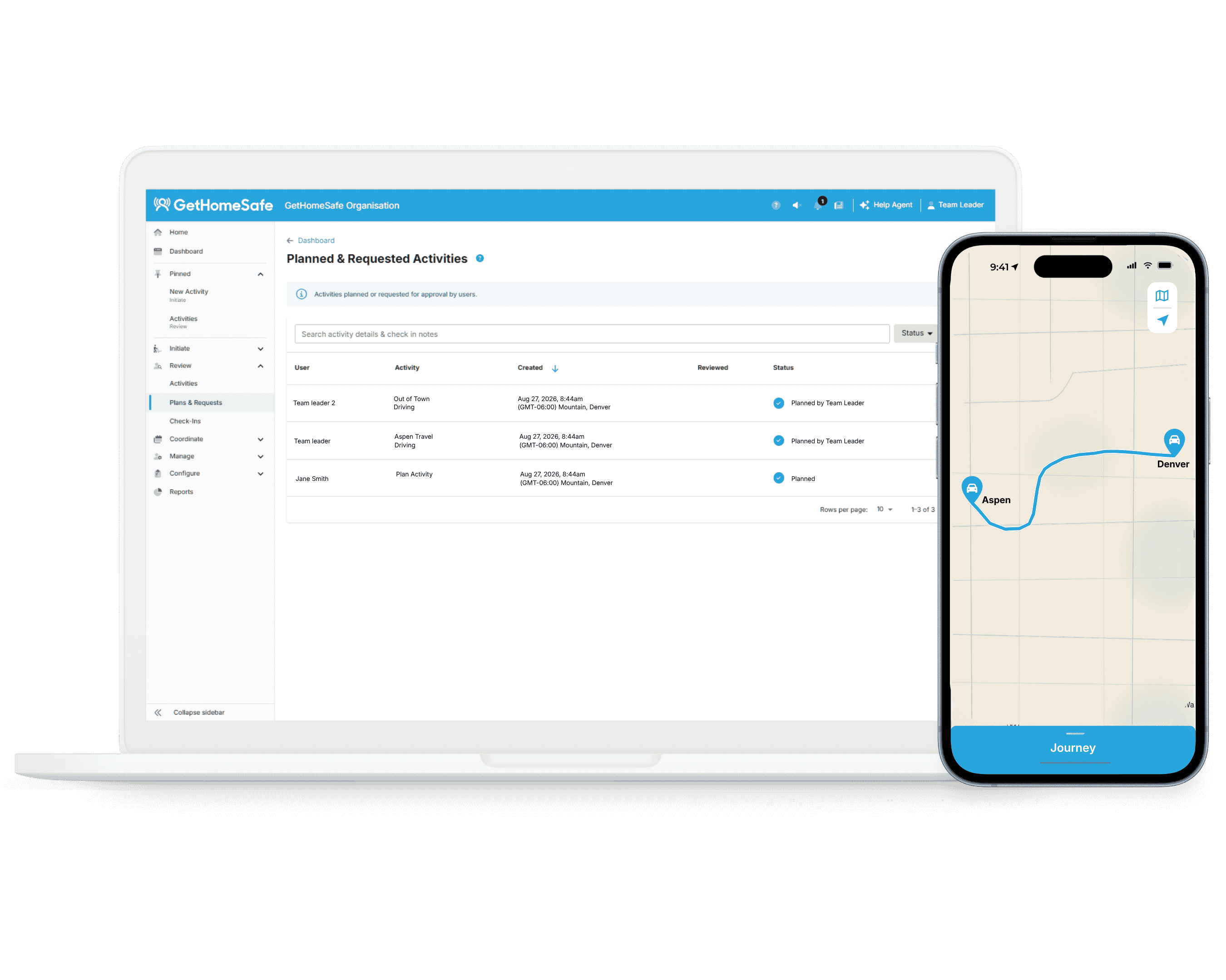 Journey management dashboard and app overview